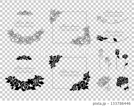 エレガントな薔薇の白黒フレームアイコンセット 133786446