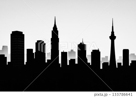 シルエット　都会の街並み　AIイラスト 133786641