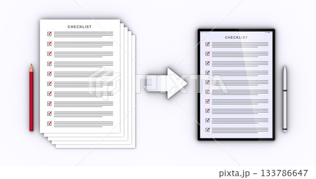 チェックリストのデジタル化、紙のチェックシートとタブレットのチェックリスト 133786647