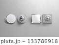 Blank white metal round and square enamel pin mockup, gray background Blank white metal round and square enamel pin mockup, gray background 133786918