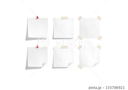 Blank white pinned and taped paper note mockup, isolated 133786921