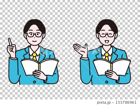 Illustration material of a business man explaining while looking at documents Illustration material of a business man explaining while looking at documents 133786961