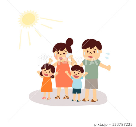 夏を楽しむ子どもと暑そうな夫婦 133787223