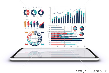 スマートフォンの上にビジネスデータがホログラムの様に浮かんでいる 133787284
