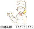 手で示すコックコートにコック帽の女性のイラスト 133787339