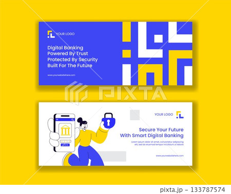 Digital Banking Security Horizontal Banner with Flat Cartoon Templates Background Illustration Digital Banking Security Horizontal Banner with Flat Cartoon Templates Background Illustration 133787574