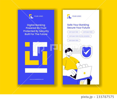 Flat Cartoon Digital Banking Security Vertical Banner Templates Background Illustration Flat Cartoon Digital Banking Security Vertical Banner Templates Background Illustration 133787575