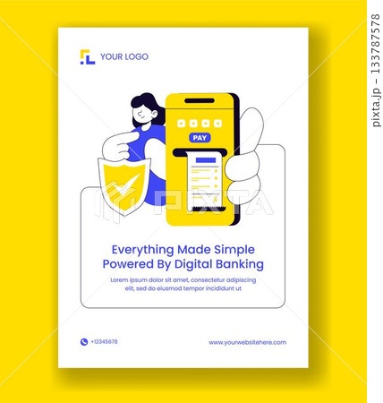 Digital Banking Security Vertical Poster with Flat Cartoon Templates Background Illustration Digital Banking Security Vertical Poster with Flat Cartoon Templates Background Illustration 133787578