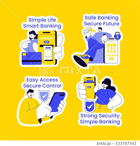 Digital Banking Security Flat Cartoon Label with Hand Drawn Templates Background Illustration Digital Banking Security Flat Cartoon Label with Hand Drawn Templates Background Illustration 133787581