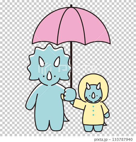 傘をさすトリケラトプスの親子のイラスト 傘をさすトリケラトプスの親子のイラスト 133787940