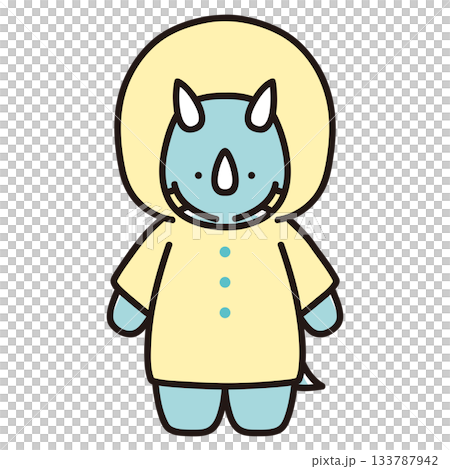 Illustration of a baby triceratops wearing a raincoat 133787942