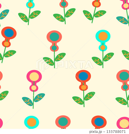 Seamless pattern abstraction colored flowers. Hand drawn design elements for fabric, print, cover, banner, wrapping, wallpaper. 133788071
