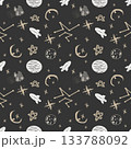 Seamless pattern space stars and planet on dark background. For printing on children's products. 133788092