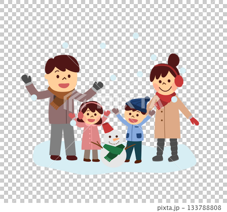 雪ダルマを作って遊ぶ家族 雪ダルマを作って遊ぶ家族 133788808