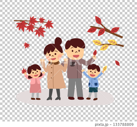 Parents and children enjoying autumn leaves 133788809