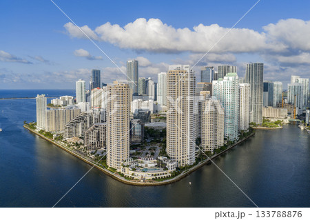 Aerial view of Brickell skyline in downtown Miami. Skyscrapers above Miami. Scenic panorama of Miamis financial district. Brickell in Miami city. Miami Urban landscape with buildings cityscape. Aerial view of Brickell skyline in downtown Miami. Skyscrapers above Miami. Scenic panorama of Miamis financial district. Brickell in Miami city. Miami Urban landscape with buildings cityscape. 133788876