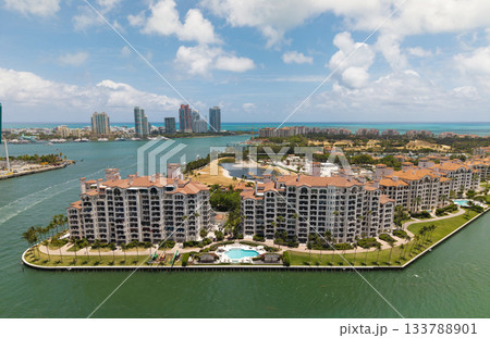 Top view of South Miami. Scenic drone view of Miamis famous coastline. Miami skyline with skyscrapers. Aerial view of Miami in summer. Miami shore with skyscrapers. Top view of South Miami. Scenic drone view of Miamis famous coastline. Miami skyline with skyscrapers. Aerial view of Miami in summer. Miami shore with skyscrapers. 133788901