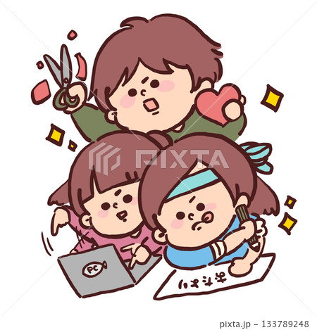 園行事の準備を頑張る先生たちの団結イラスト 133789248