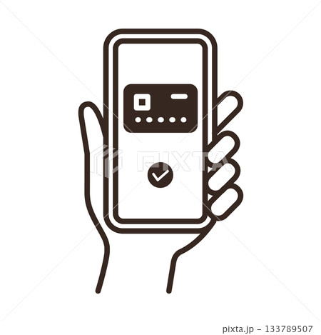 スマートフォンを持つ手の線画イラスト クレジットカードアプリスマートフォンを持つ手のカラーイラスト スマートフォンを持つ手の線画イラスト クレジットカードアプリスマートフォンを持つ手のカラーイラスト 133789507