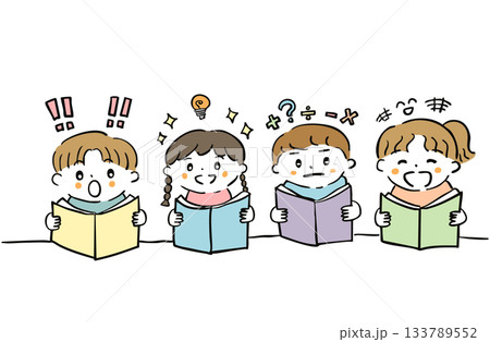 本を読む子どもたちのイラスト／読書・学習・教育素材 133789552