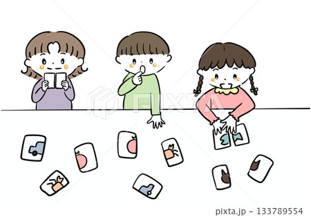カード遊びをする子どもたちのイラスト/楽しく学ぶ/療育・保育素材 カード遊びをする子どもたちのイラスト/楽しく学ぶ/療育・保育素材 133789554