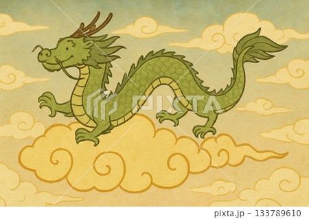 龍が雲に乗る昔話風イラスト 133789610