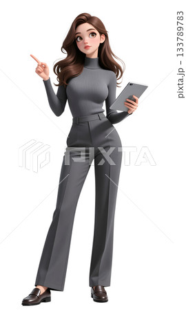 タブレットを持って説明をする若い女性OLのイラスト 全身正面 透過素材 タブレットを持って説明をする若い女性OLのイラスト 全身正面 透過素材 133789783