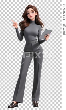 タブレットを持って説明をする若い女性OLのイラスト 全身正面 透過素材 タブレットを持って説明をする若い女性OLのイラスト 全身正面 透過素材 133789783