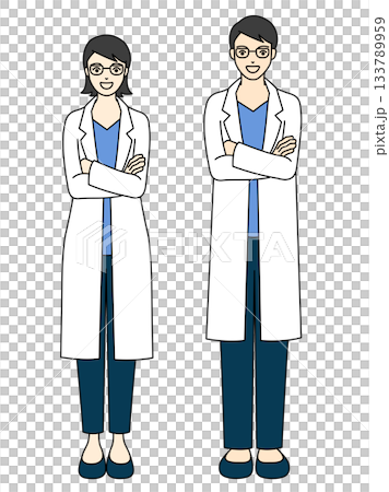 一位微笑、身穿白大褂、雙臂交叉的醫護人員全身像 133789959