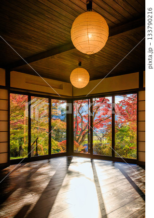 紅葉のピーク間近の文知摺観音(福島県福島市、11月上旬午後) 133790216