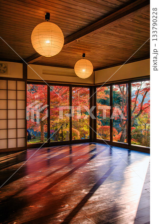 逆光に映える文知摺観音の真っ赤な紅葉(福島県福島市、11月中旬午後) 133790228