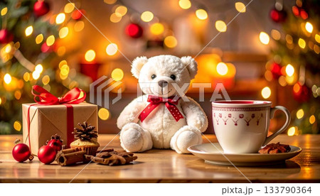 プレゼントボックスのある部屋、しろくまのぬいぐるみ 133790364