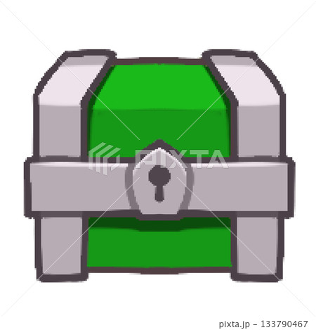 シンプルな宝箱のイラスト（緑×銀） 133790467