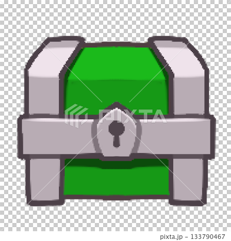 シンプルな宝箱のイラスト（緑×銀） 133790467