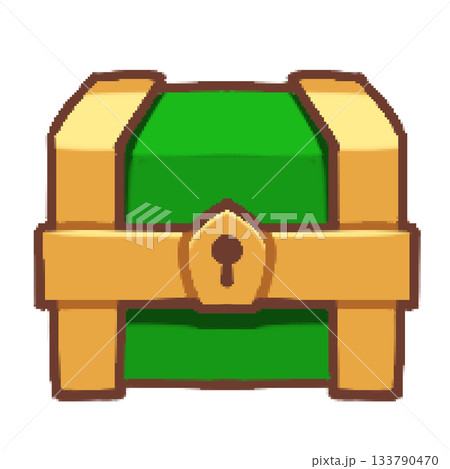 シンプルな宝箱のイラスト（緑×金） 133790470