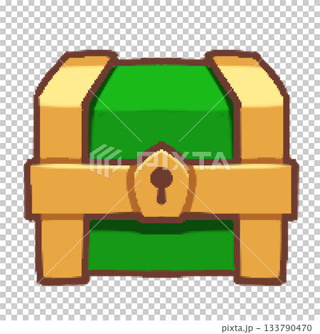 シンプルな宝箱のイラスト（緑×金） 133790470