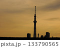 夕焼けのスカイツリーと人のシルエット 133790565