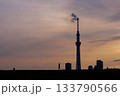 夕焼けのスカイツリーと人のシルエット 133790566