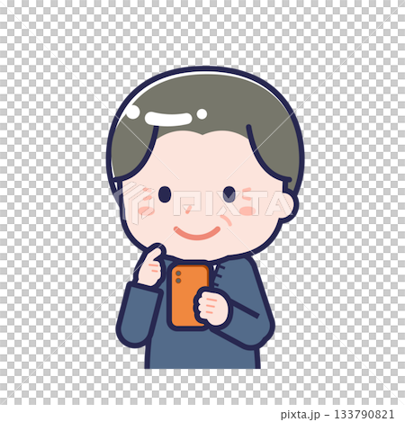 A "senior man in casual clothes" using a smartphone 133790821