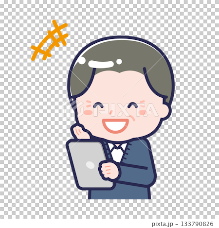 A "senior man in casual clothes" using a tablet 133790826