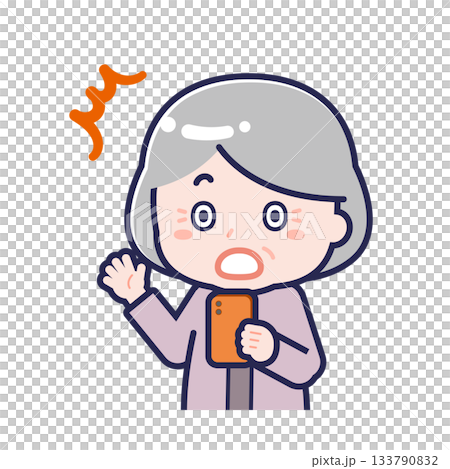 一位身著休閒裝的「老年」女性正在使用智慧型手機 133790832