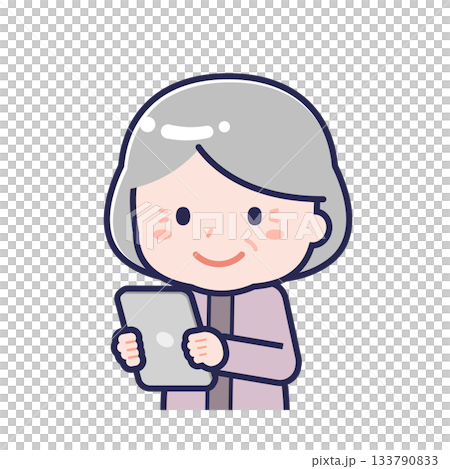 一位身著休閒裝的「老年」女性正在使用平板電腦 133790833