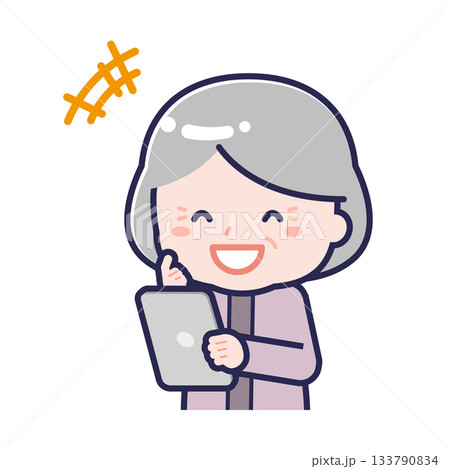 タブレットを使う「私服のシニア」の女性 133790834