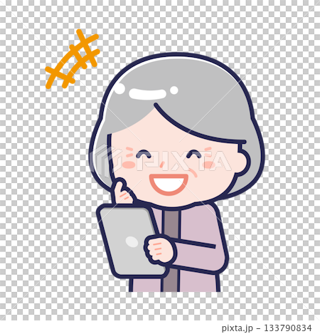 タブレットを使う「私服のシニア」の女性 133790834