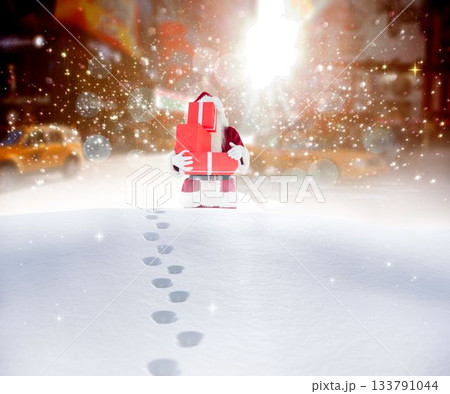 Santa delivering gifts in city Santa delivering gifts in city 133791044