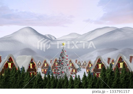 Digitally generated Cute village in the snow 133791157