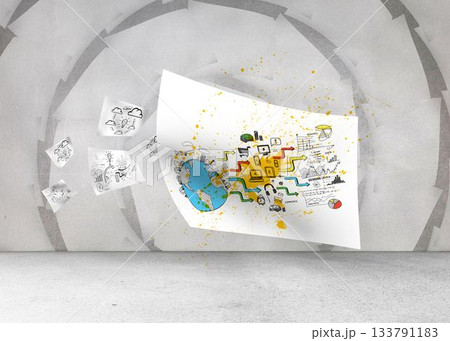 Sheet with graphic over spiral background 133791183