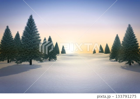 Snowy landscape with fir trees Snowy landscape with fir trees 133791275