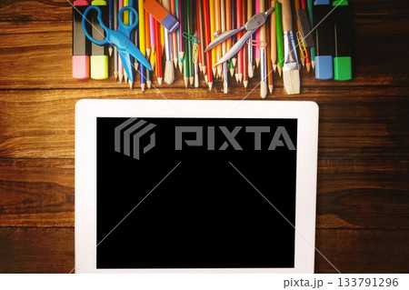 Students desk with tablet pc Students desk with tablet pc 133791296
