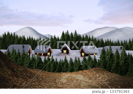 Digitally generated Cute village in the snow Digitally generated Cute village in the snow 133791365
